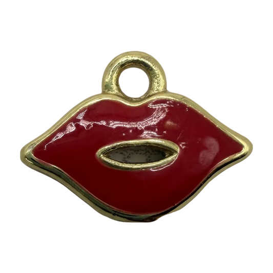 Glossy red lips charm with polished gold outline