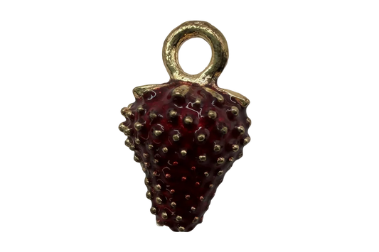 Gold strawberry with glossy deep red enamel and raised seed texture