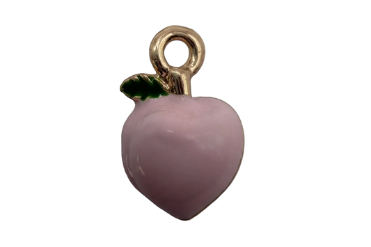 Blush pink heart-shaped strawberry with green leaf detail and gold finish