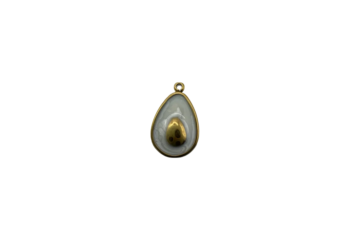 Fried egg medallion in gray-white enamel with gold yolk