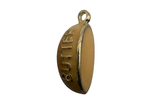 Butterscotch candy charm with raised gold “BUTTER” lettering and glossy caramel enamel finish