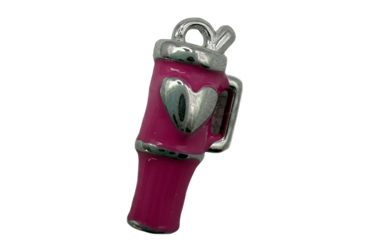Hot pink lipstick tube charm with polished silver heart detail