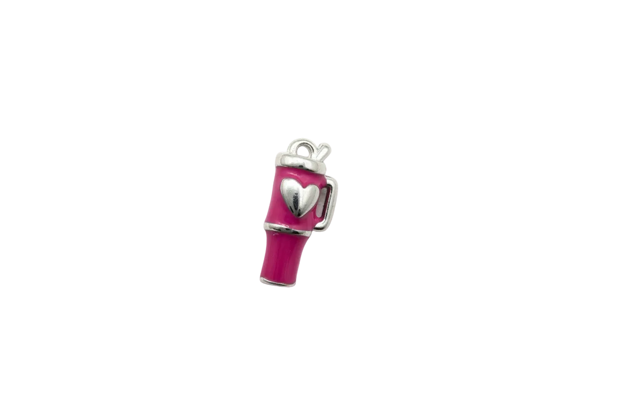 Hot pink lipstick tube with silver heart detail