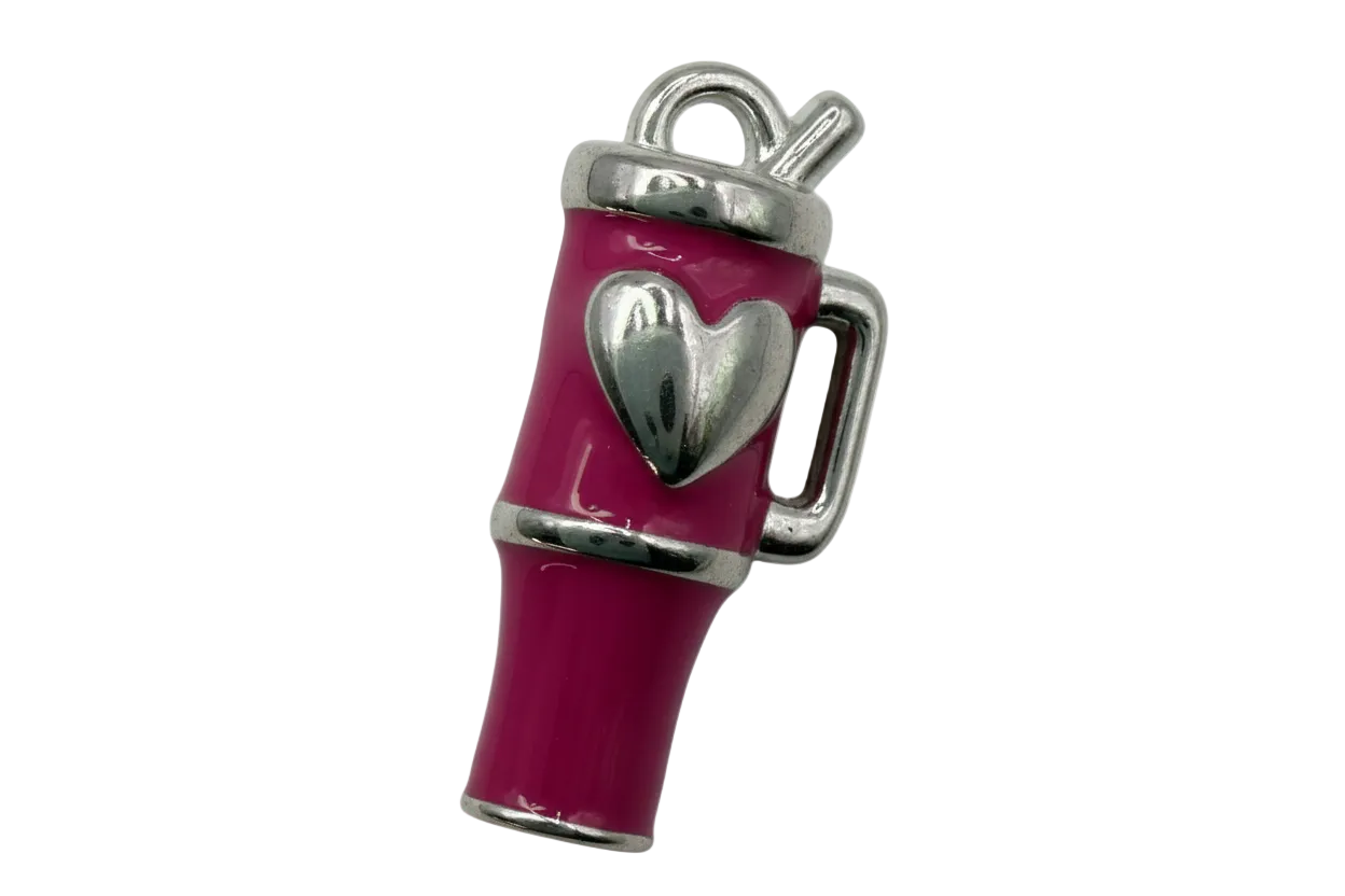 Hot pink hair dryer charm with polished silver heart detail