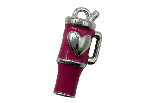 Hot pink hair dryer charm with polished silver heart detail
