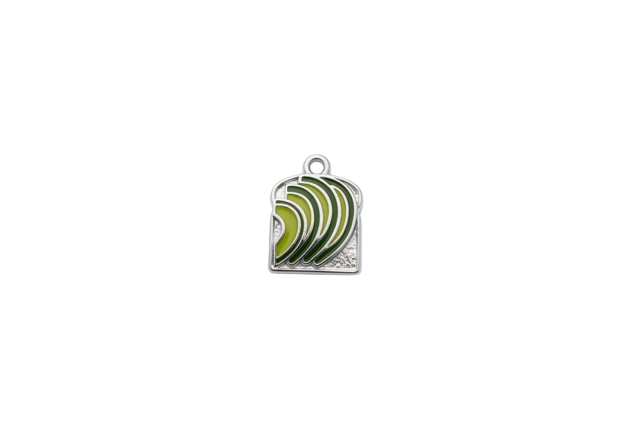 Silver plaque with layered green leaf enamel