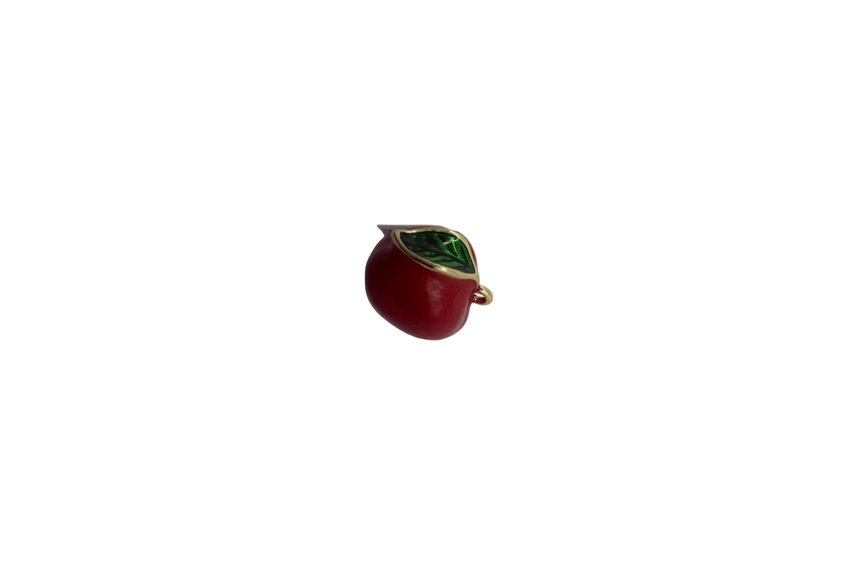 Red apple with green leaf gem and gold trim