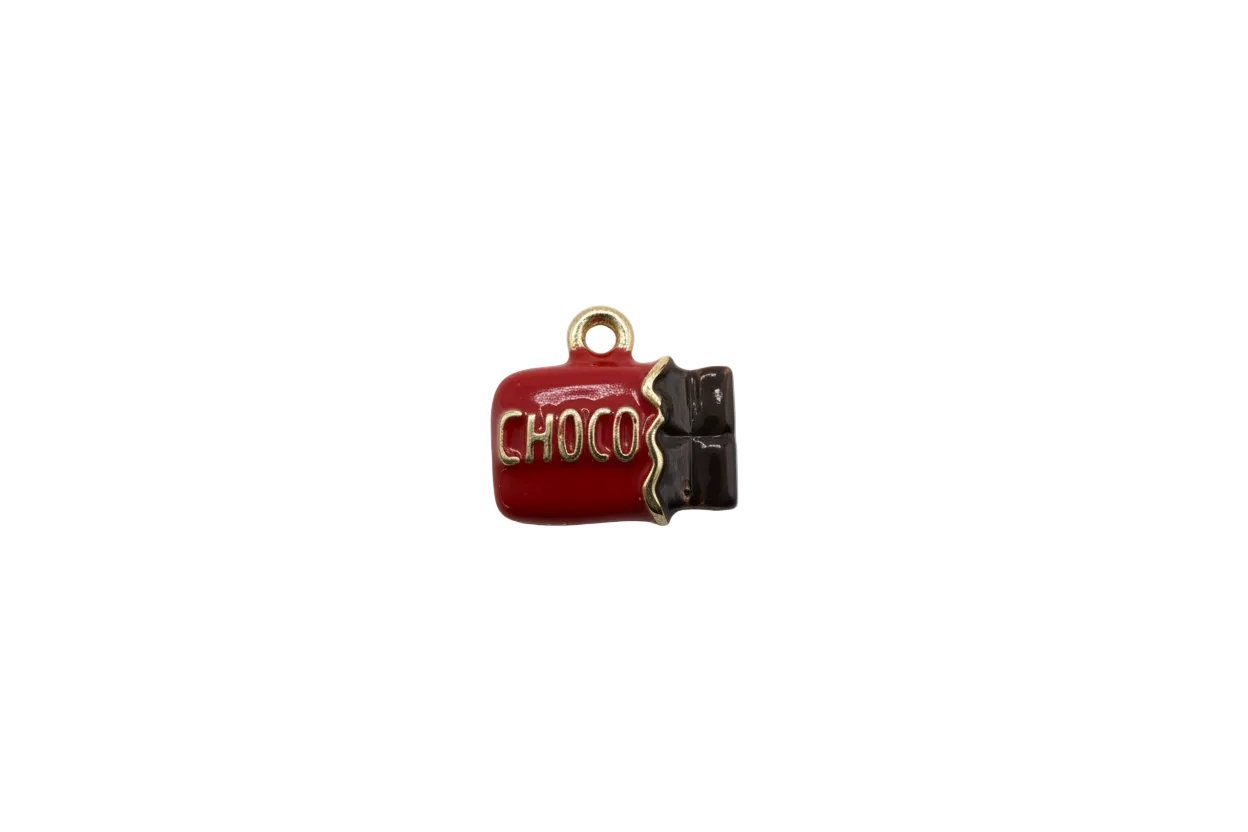 Red and black chocolate bar with gold outlining and CHOCO lettering