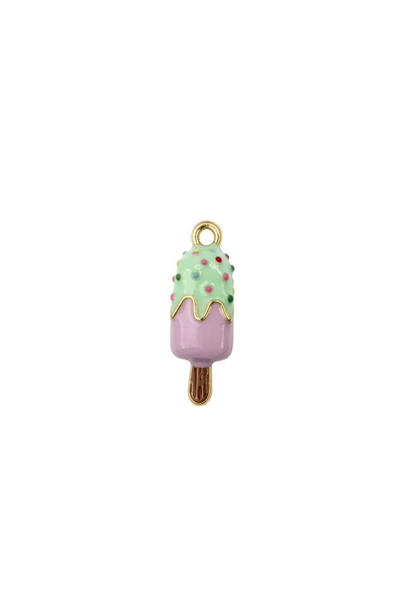 Lavender ice cream bar with white icing and sprinkles, gold outline