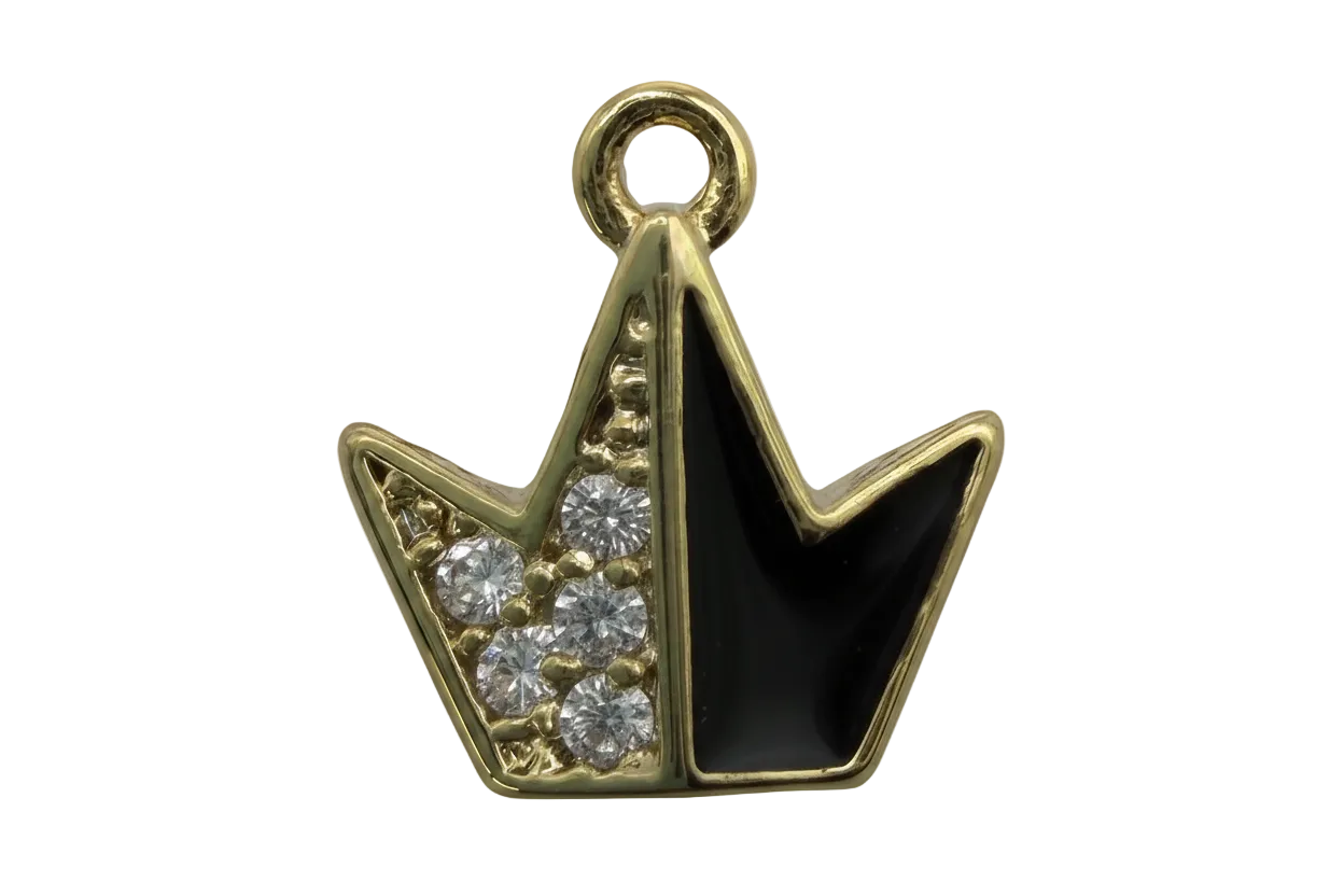 Gold lightning bolt with black enamel and clear pavé crystals