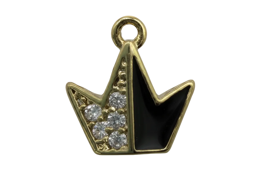 Gold lightning bolt with black enamel and clear pavé crystals