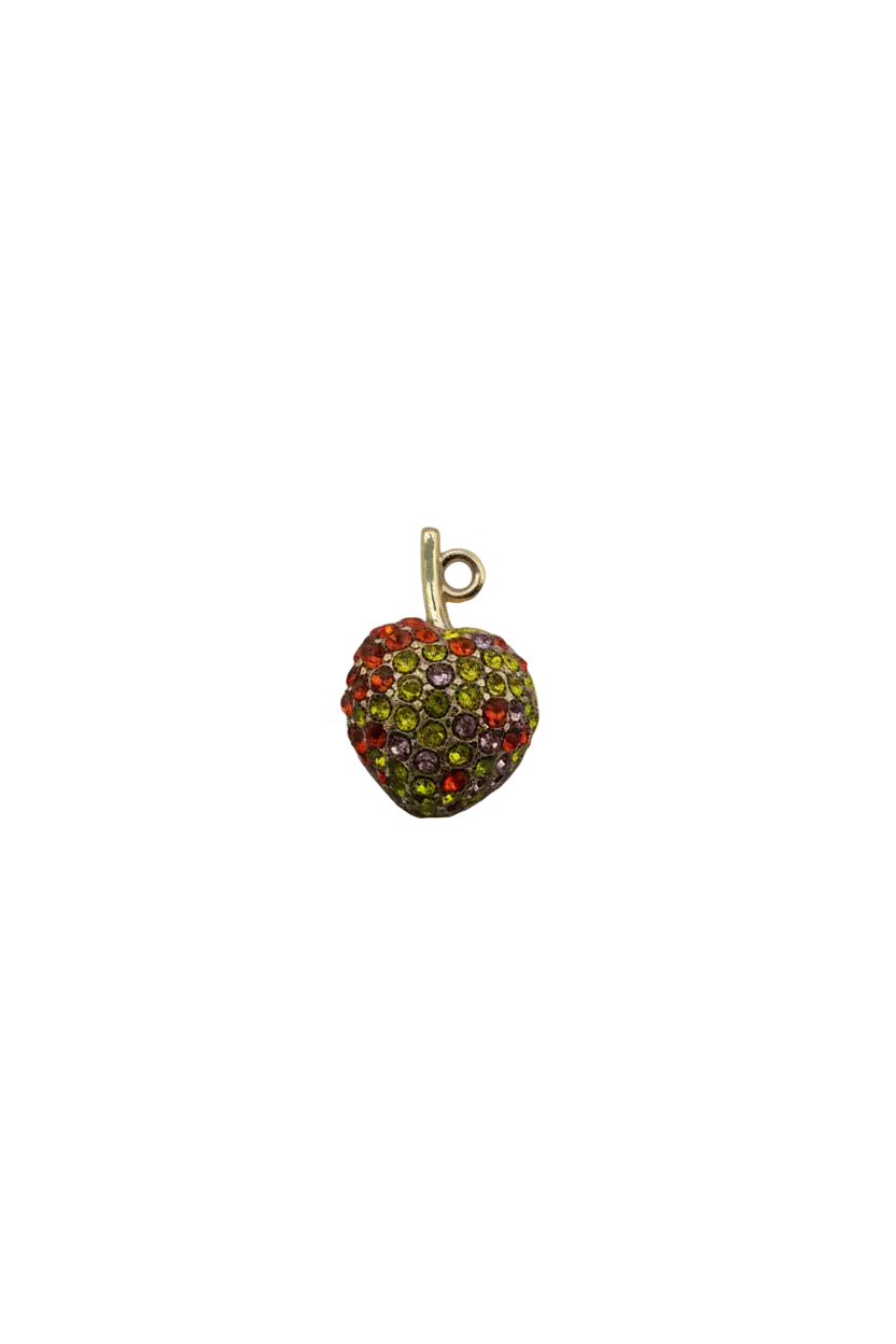 Silver pavé crystal heart in lime, orange-red, and violet