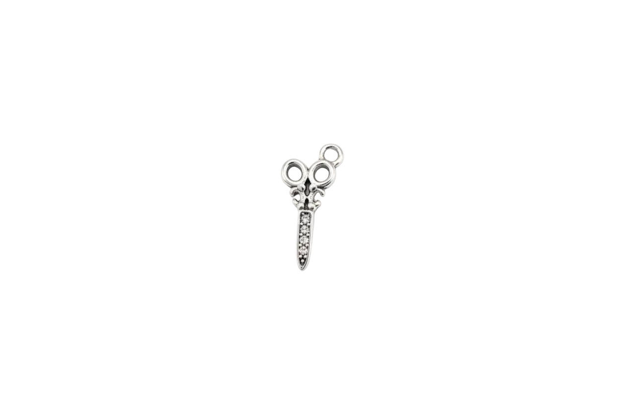 Silver scissors motif with clear crystals