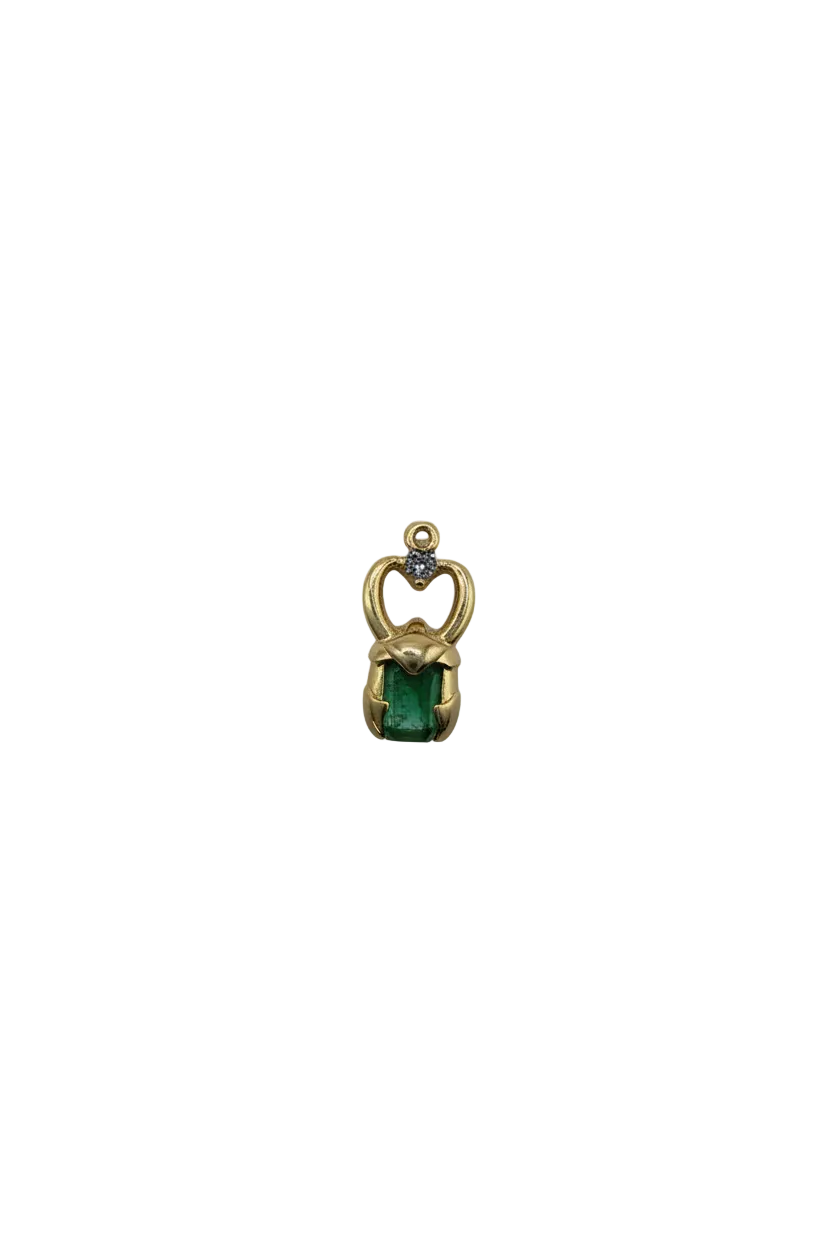 Green cat-eye cushion stone with clear crystal accent in gold