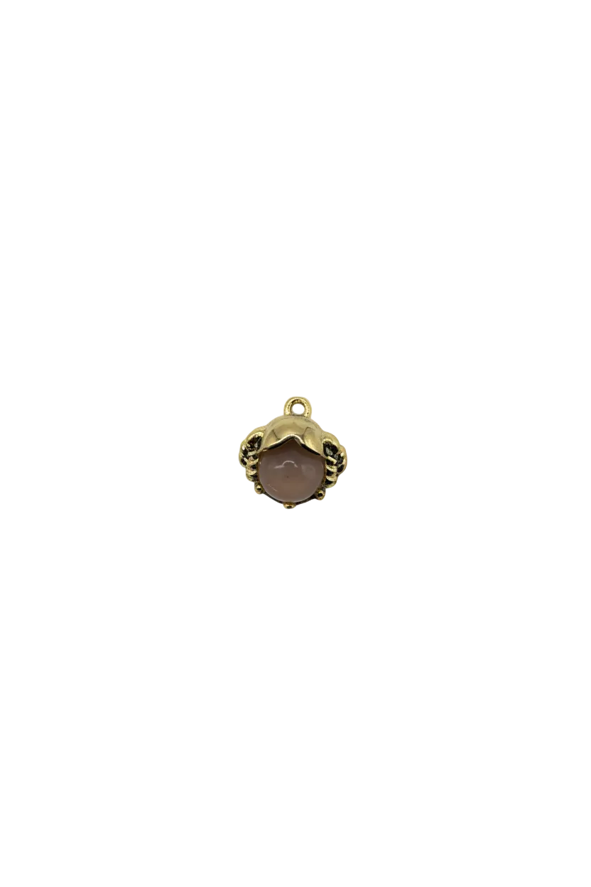 Gold oval charm with blush pink cabochon and sculpted frame