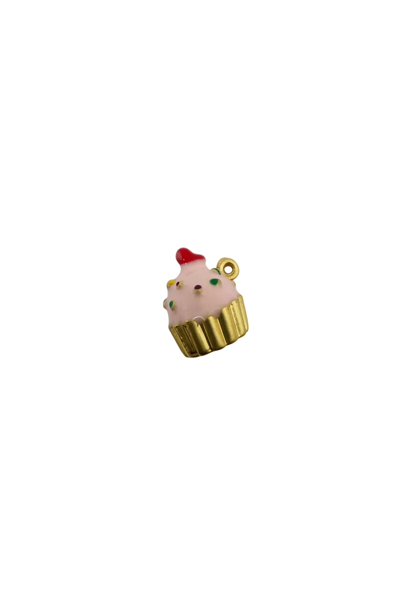 Gold cupcake with pink frosting and red cherry