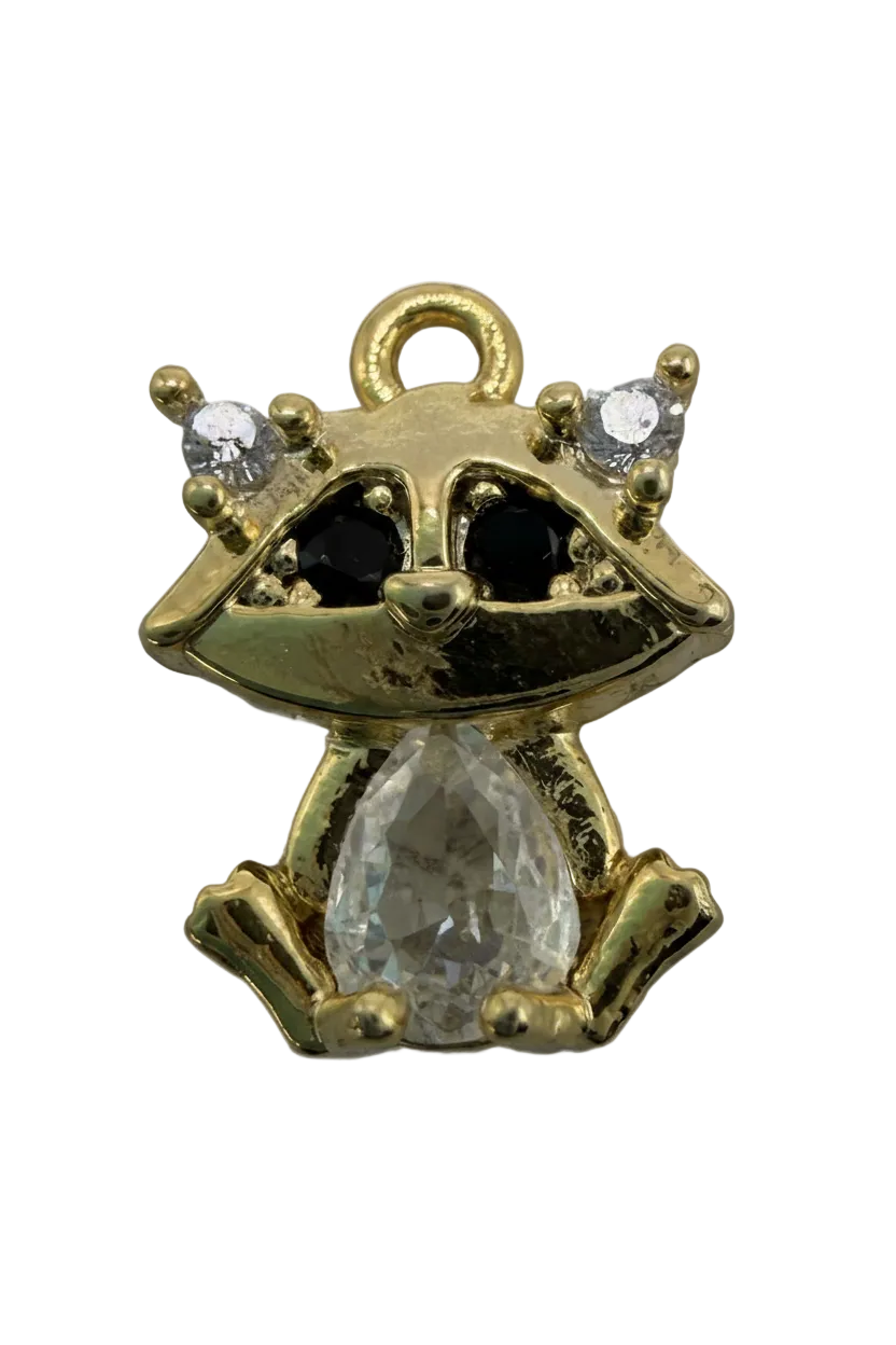Gold crowned skull with black sunglasses and faceted clear teardrop gem