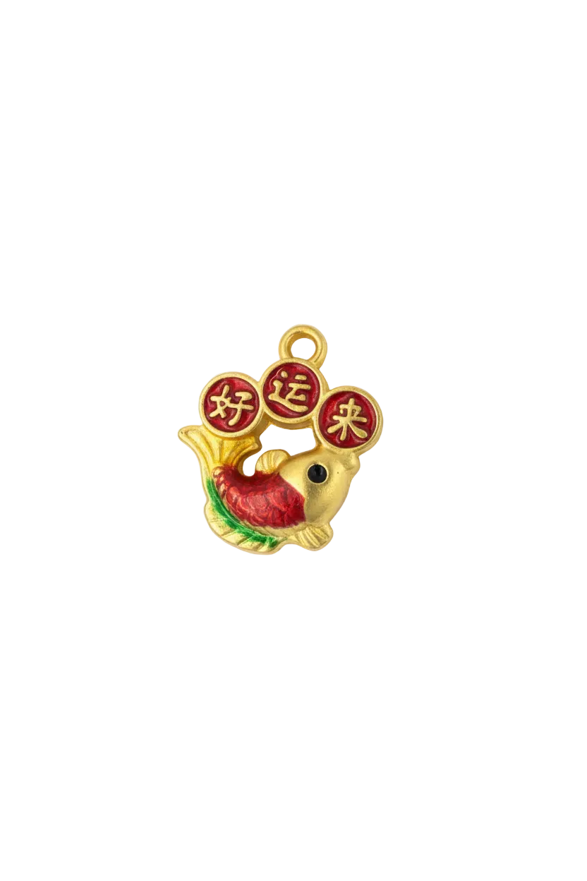 Gold koi fish with red enamel coin cluster
