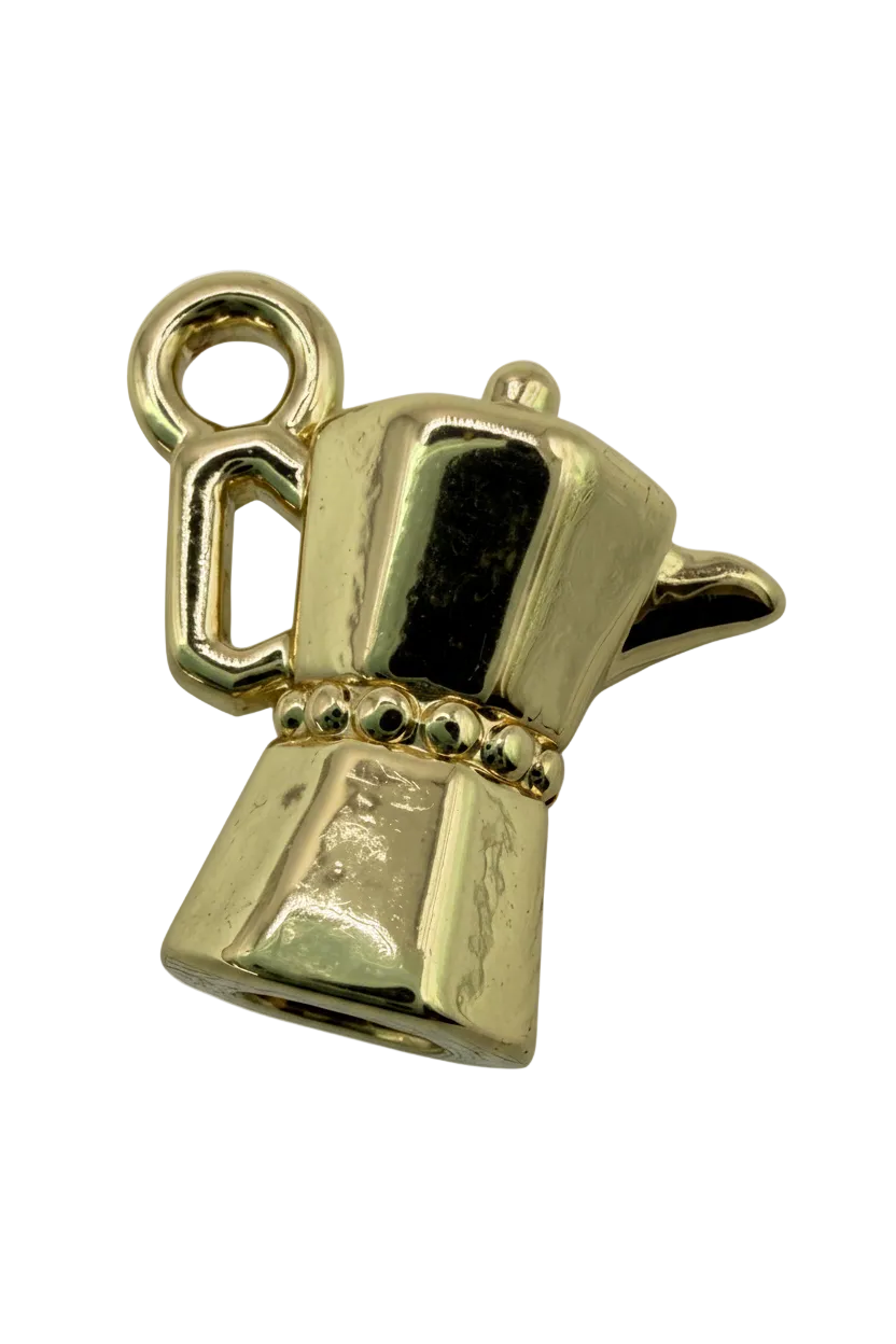 High-polish gold hair dryer pendant with sculpted handle and nozzle details