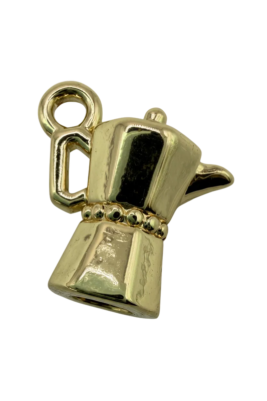 High-polish gold hair dryer pendant with sculpted handle and nozzle details