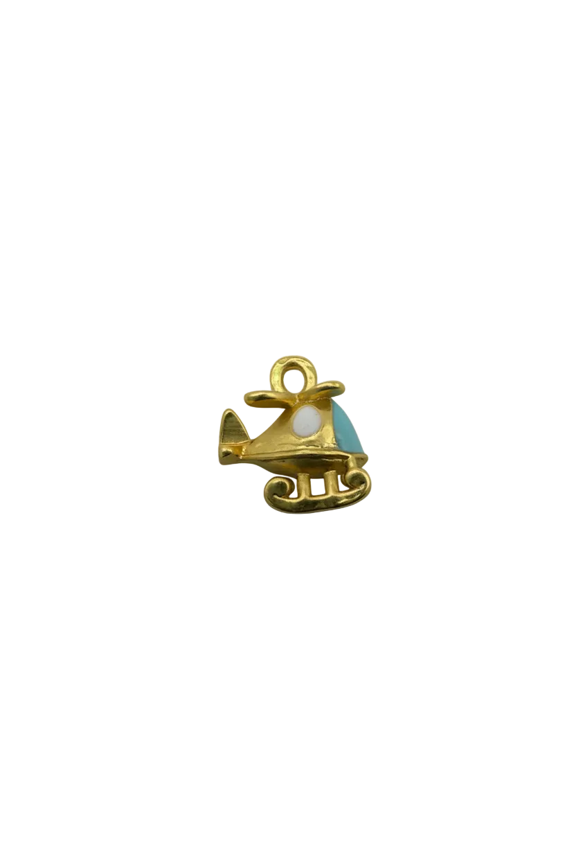 Gold airplane with sky-blue enamel and white window detail