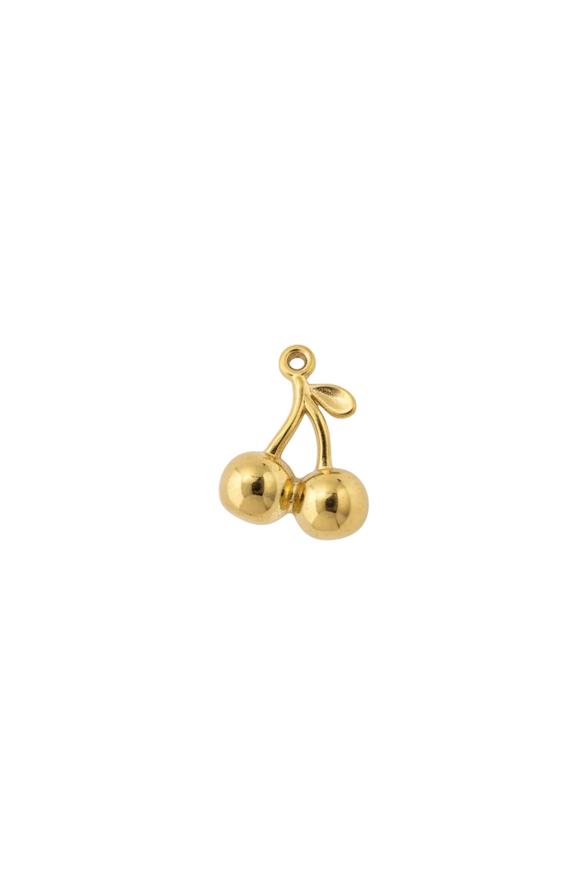 Gold double cherry fruit with small leaf detail