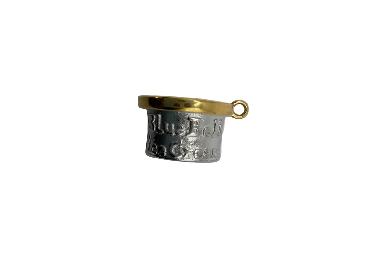 Two-tone ice cream tub charm, silver with glossy gold handle