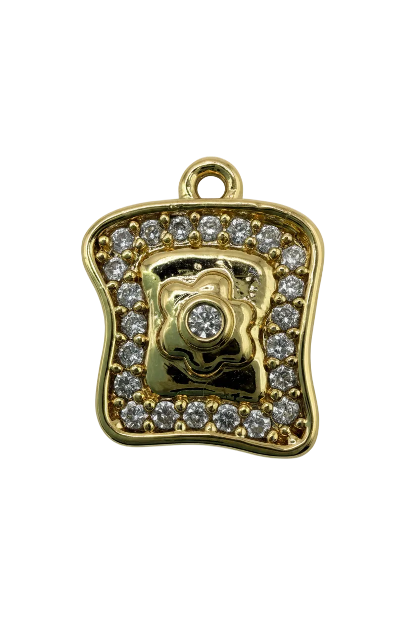 Gold pavé flower tile with clear crystal border and center stone