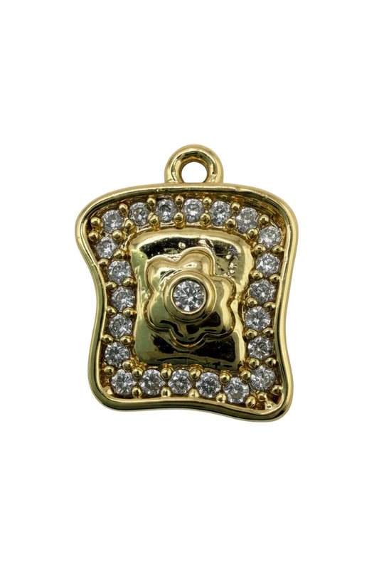 Gold pavé flower tile with clear crystal border and center stone