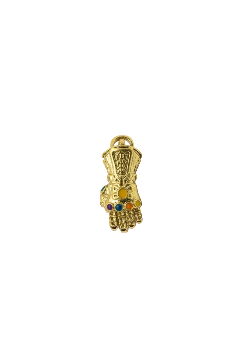 Gold gauntlet hand with multicolor gems