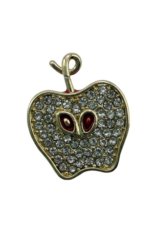 Gold steak-slice charm with pavé clear crystals and deep red enamel center