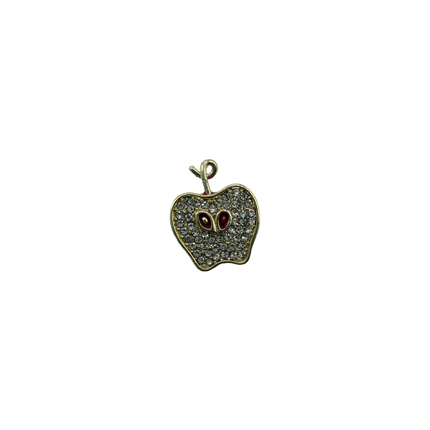 Gold steak slice with clear crystals and red enamel