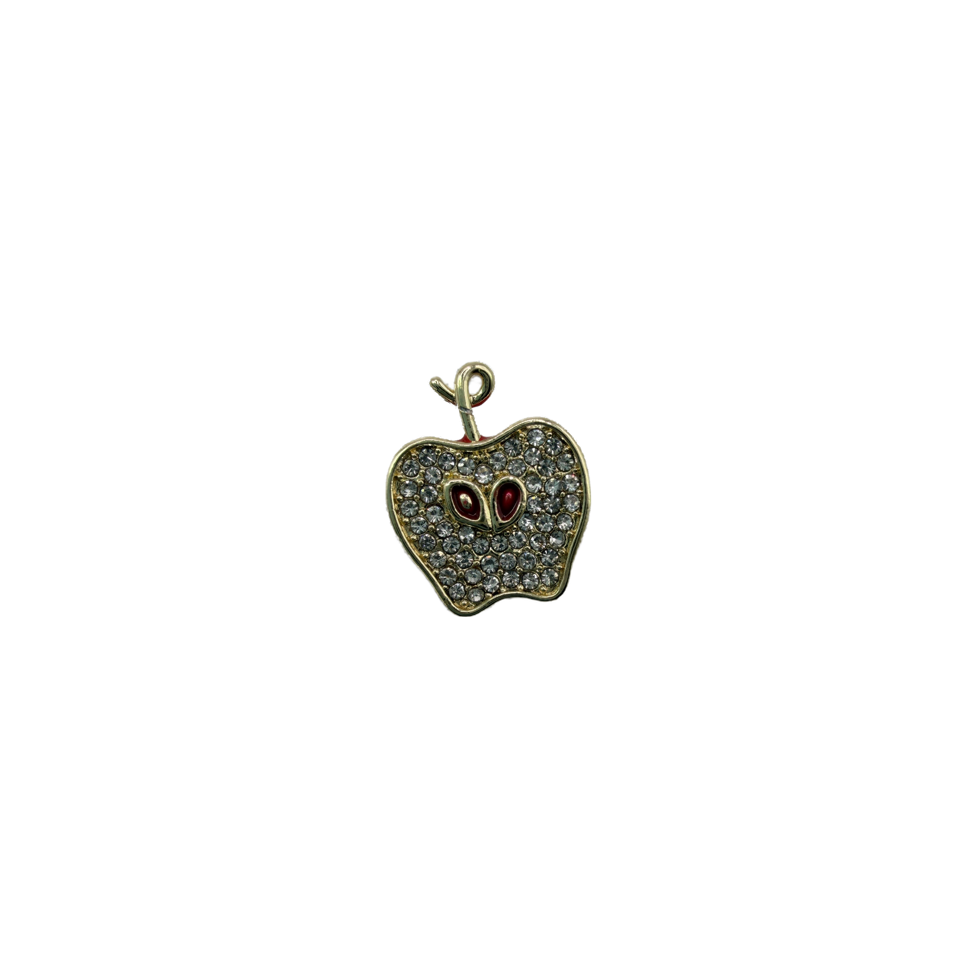 Gold steak slice with clear crystals and red enamel