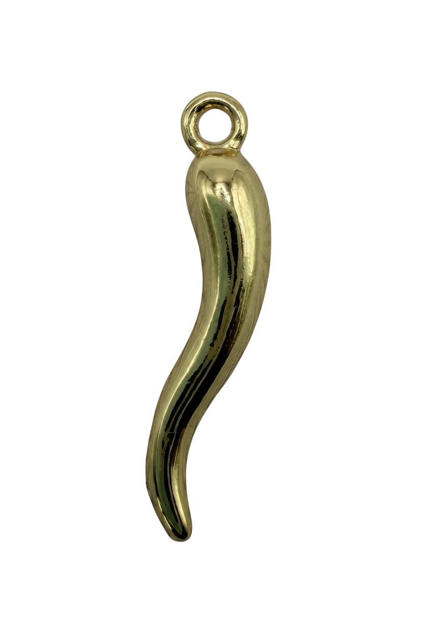 Polished gold curved chili pepper motif with smooth sculptural shine