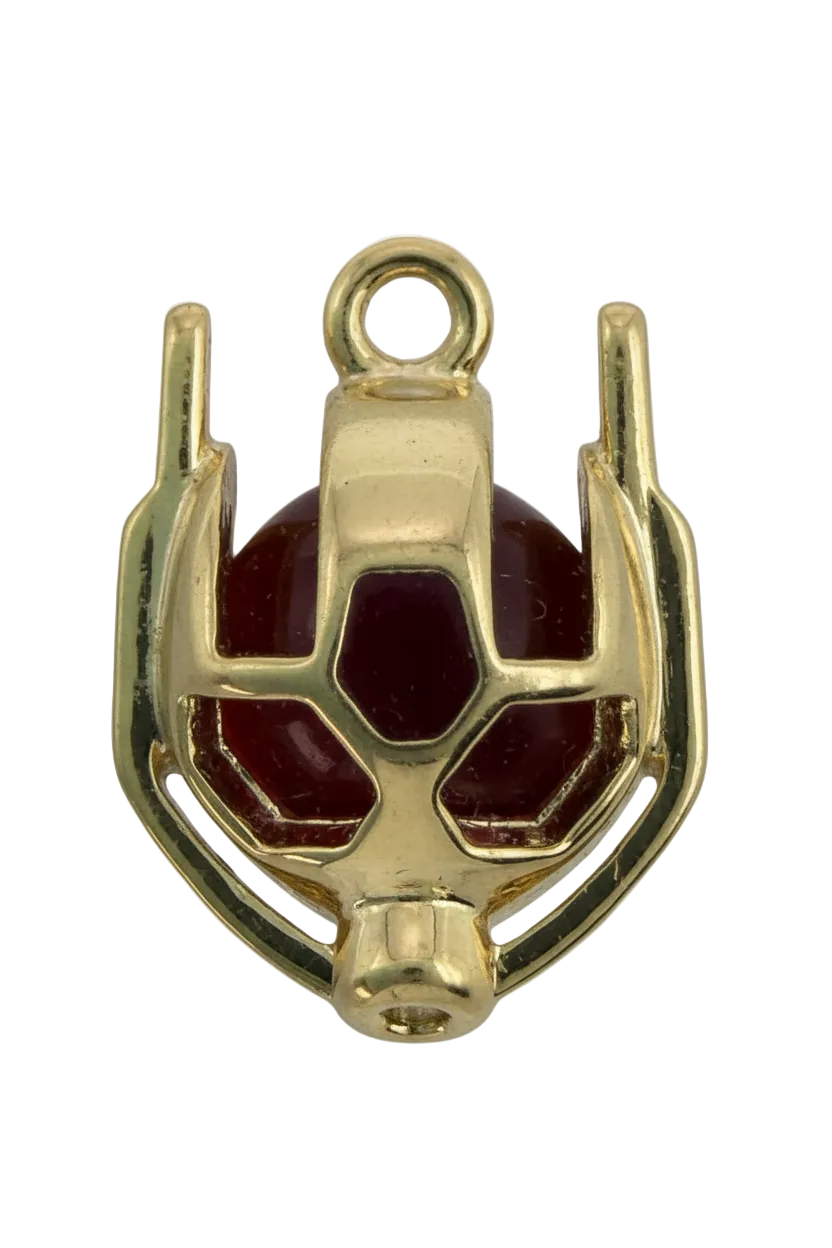 Polished gold ladybug beetle with glossy red enamel panels and cutout details