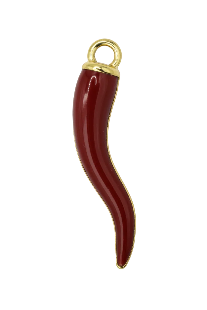 Glossy red horn charm with gold finish detail