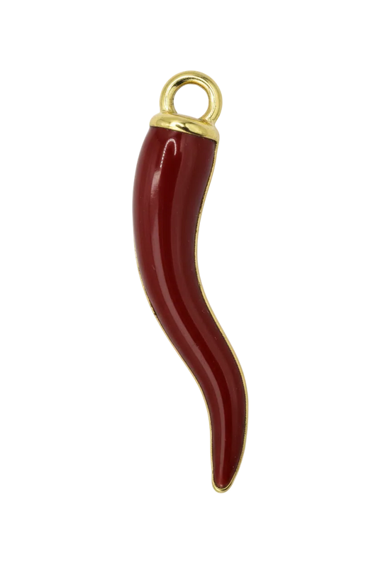 Glossy red horn charm with gold finish detail