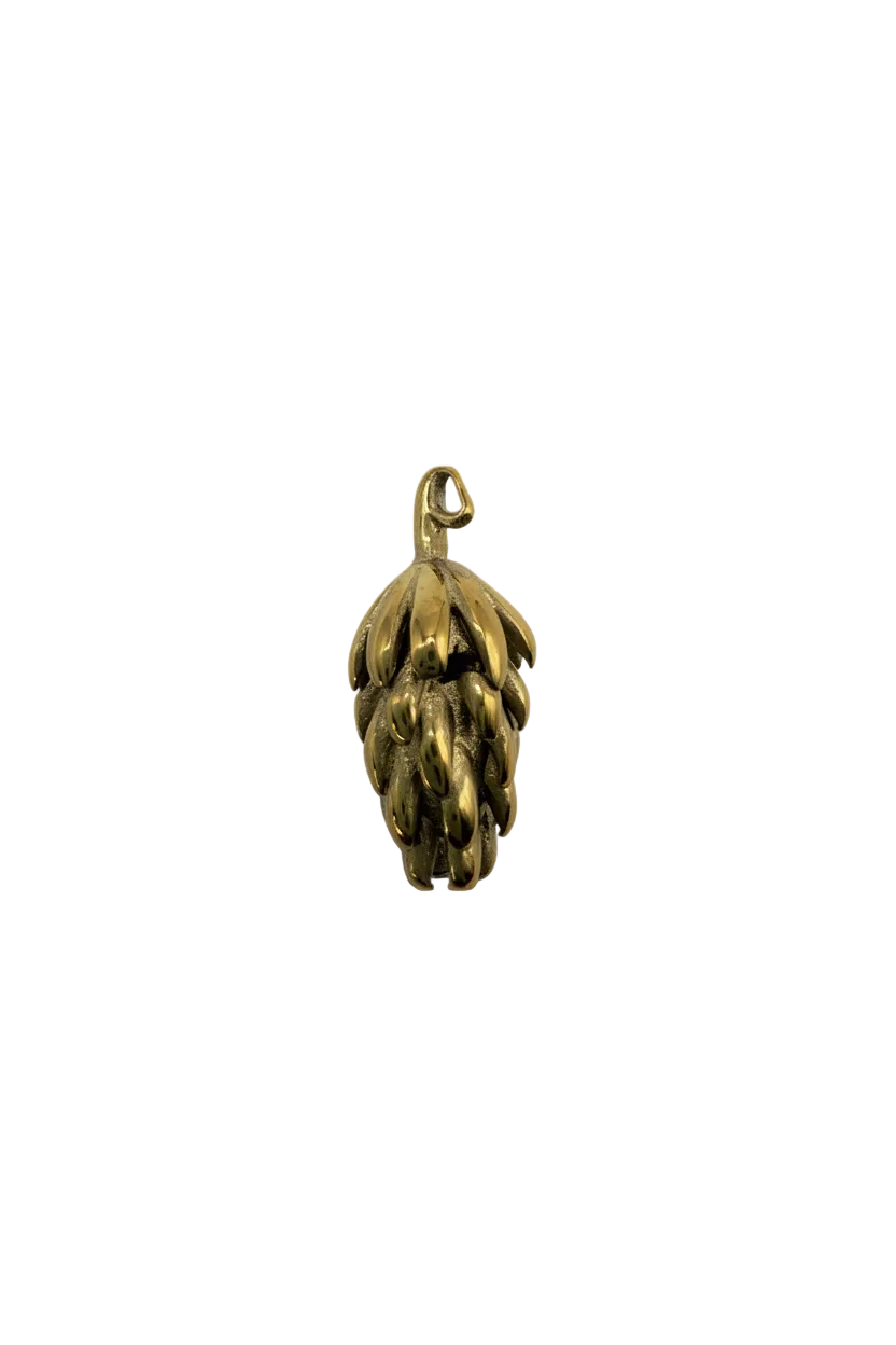 Gold pinecone pendant with textured scales on black