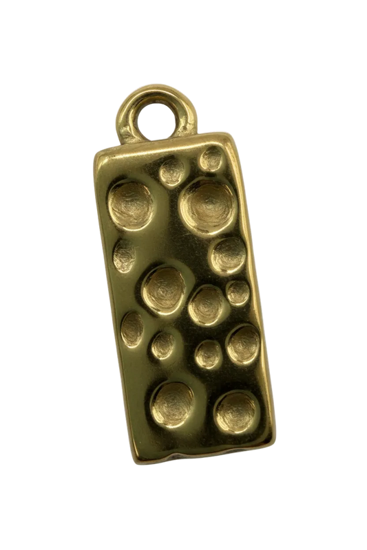 Gold bubble chocolate bar charm with raised round texture and polished finish