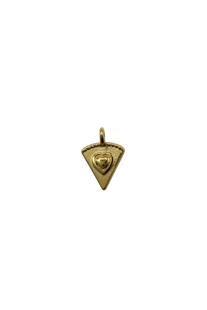 Gold triangle with raised heart and textured finish