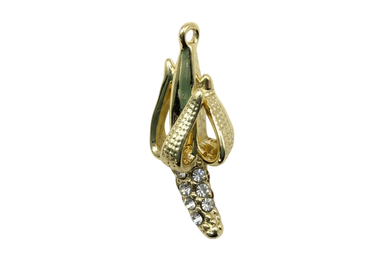 Gold peeled banana charm with textured peel and clear pavé crystals