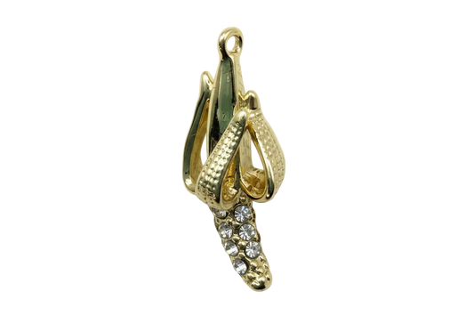 Gold peeled banana charm with textured peel and clear pavé crystals