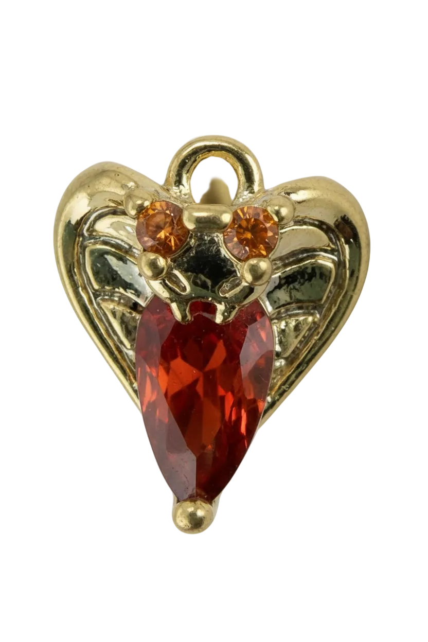 Gold ice cream cone with faceted red teardrop gem scoop and two orange crystal accents