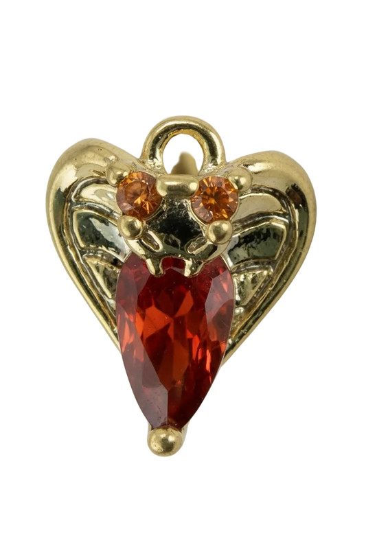 Gold ice cream cone with faceted red teardrop gem scoop and two orange crystal accents