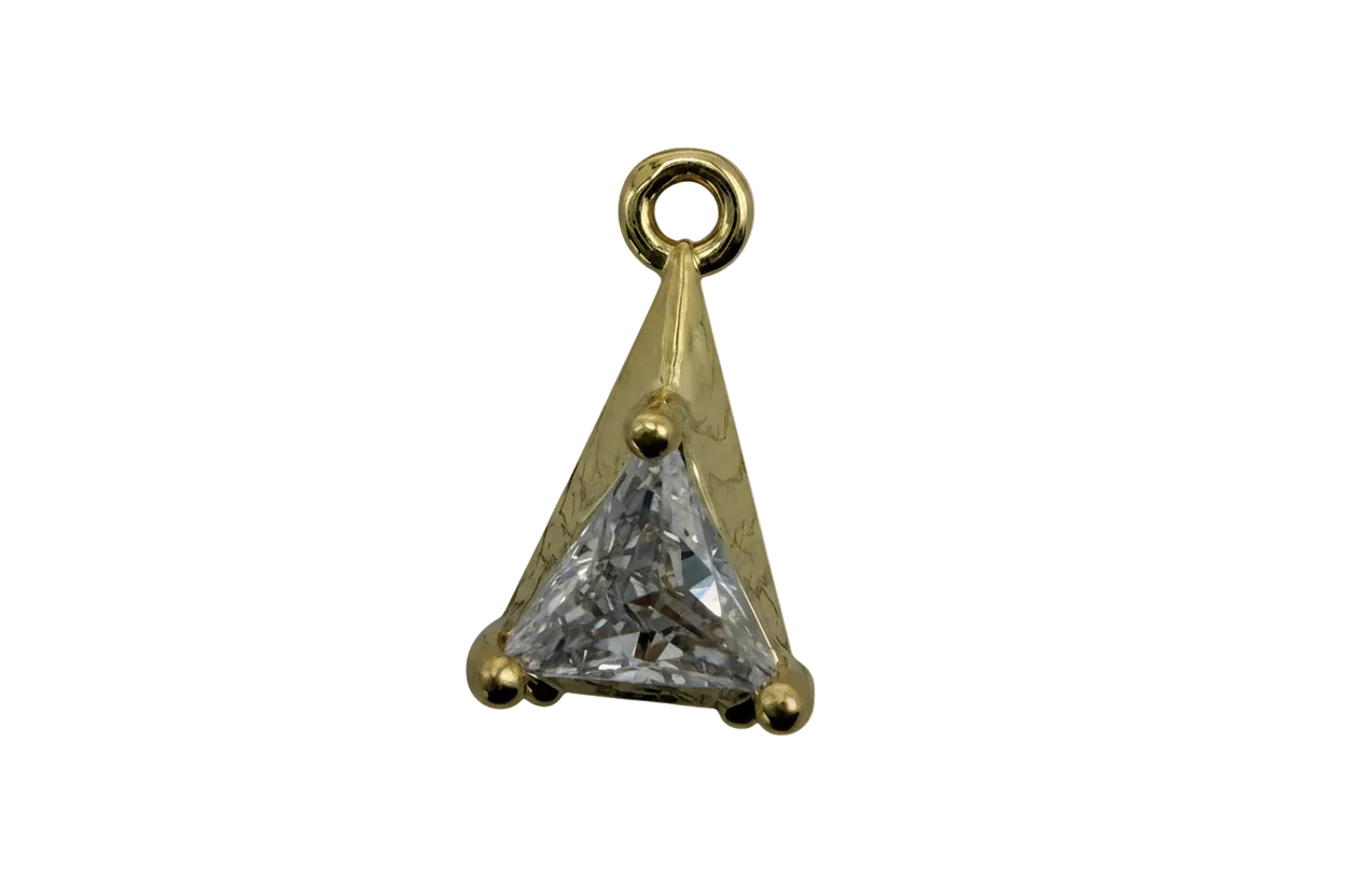 Gold cone charm with clear faceted triangular crystal