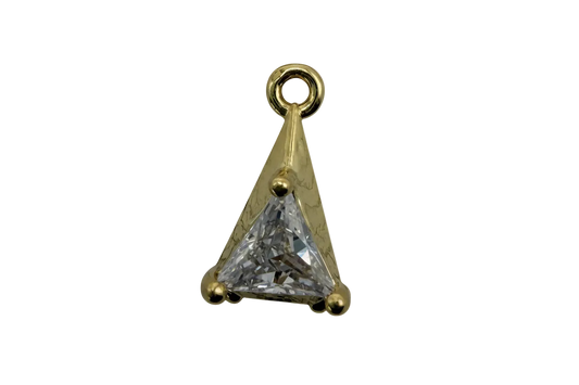 Gold cone charm with clear faceted triangular crystal