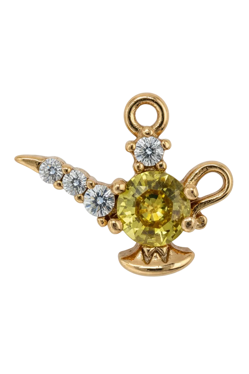 Gold unicorn head charm with faceted yellow gem and clear crystal accents on the horn