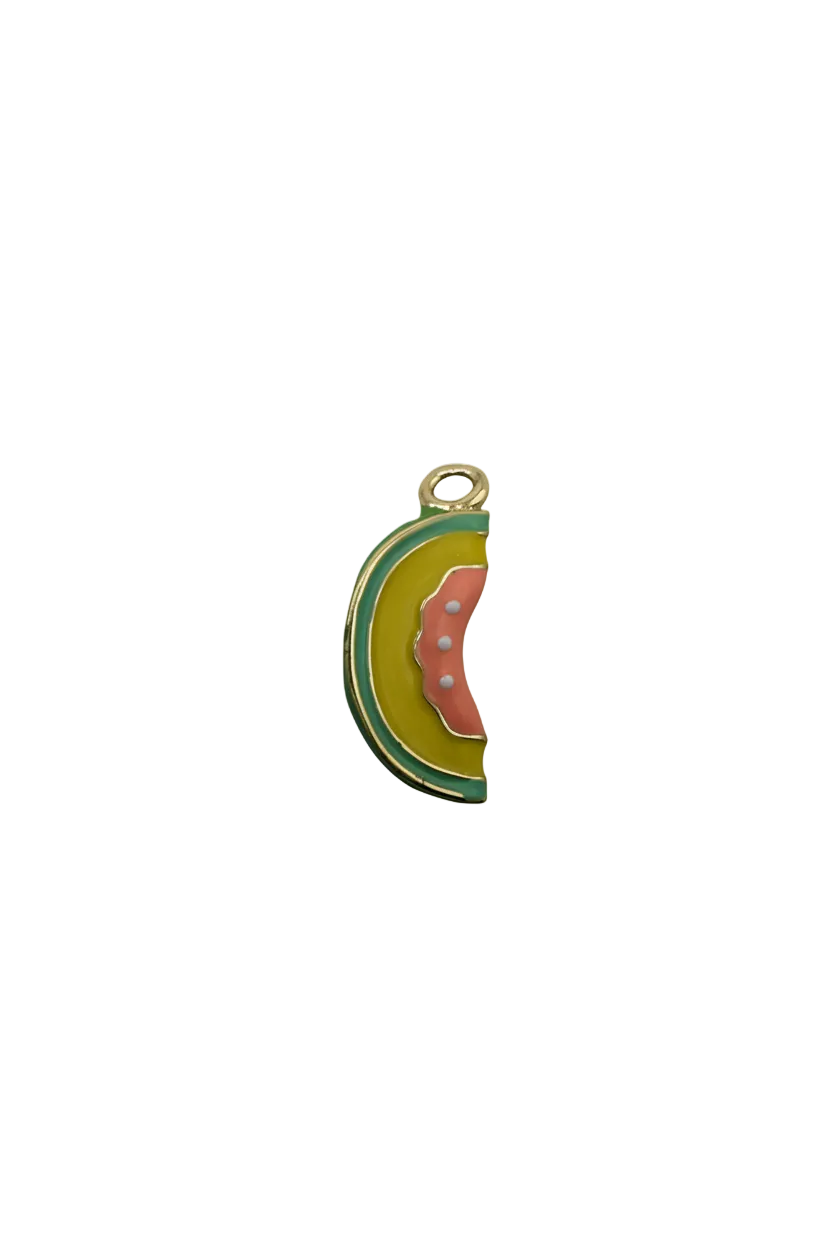 Gold rainbow arc with green, yellow, pink enamel and clear gem