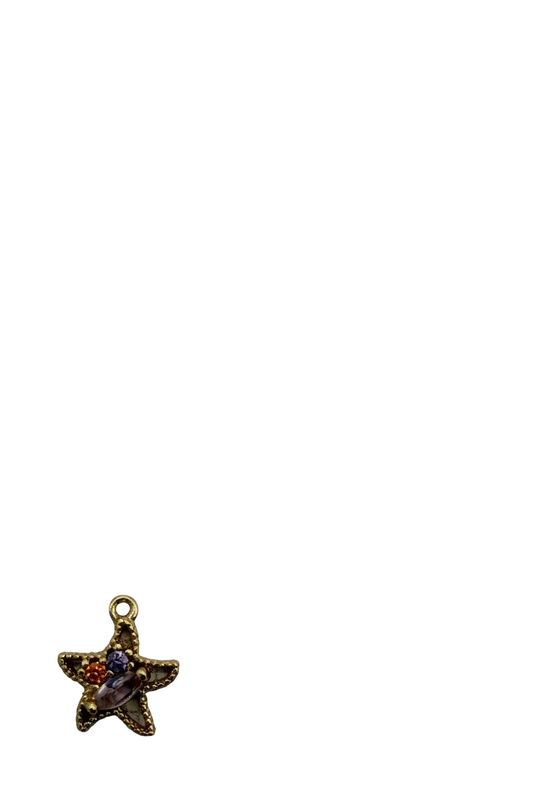 Gold starfish charm with beaded edge and faceted lavender, purple, and orange gems