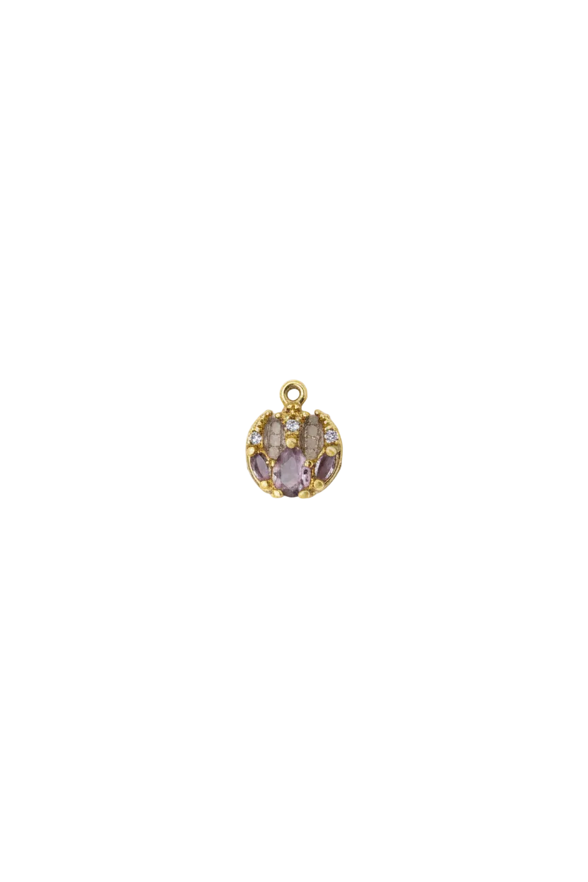 Gold letter C with ivory enamel, smoky stones, and clear crystals